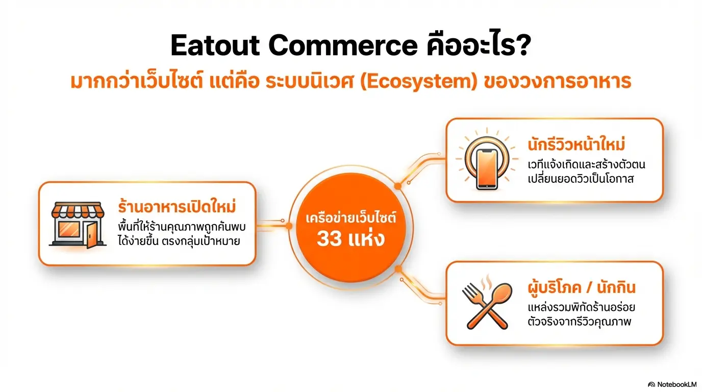 eatout commerce เครือข่ายเว็บไซต์ ช่วยโปรโมทร้านอาหารเปิดใหม่ และโปรโมทนักรีวิวหน้าใหม่